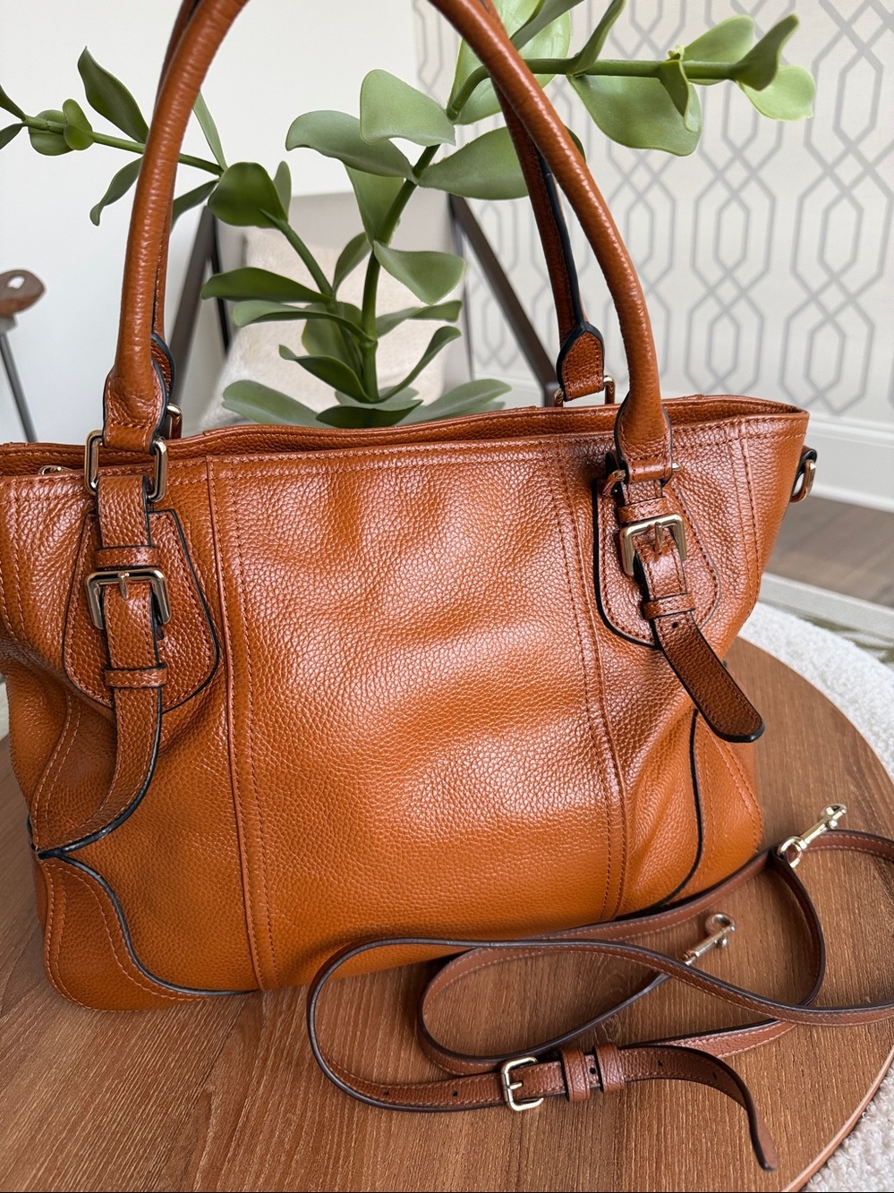 Genuine Leather Satchel Tote Crossbody Bag Soft Pebbled Leather Like New